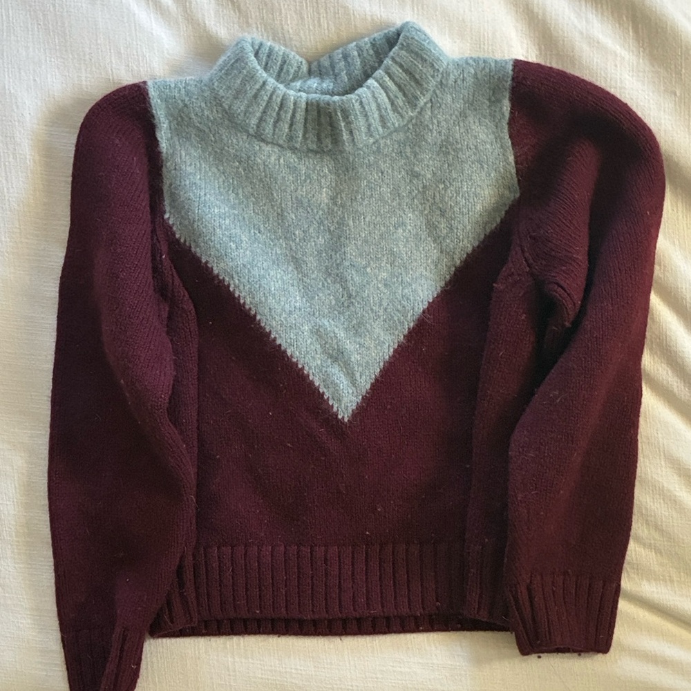 Caron Callahan Burgundy and Light Blue Sweater